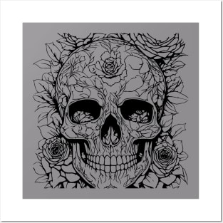 Skull with roses Posters and Art